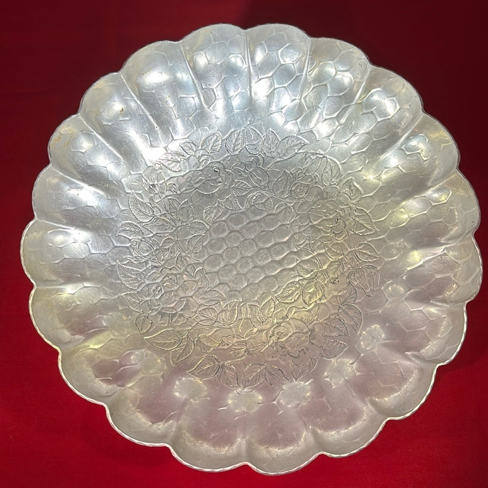 Hand Hammered Floral Embossed Silver Bowl